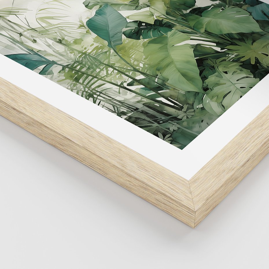 Zestaw obrazy w ramie, plakaty - papuga, liście, tygrys - rama drewno