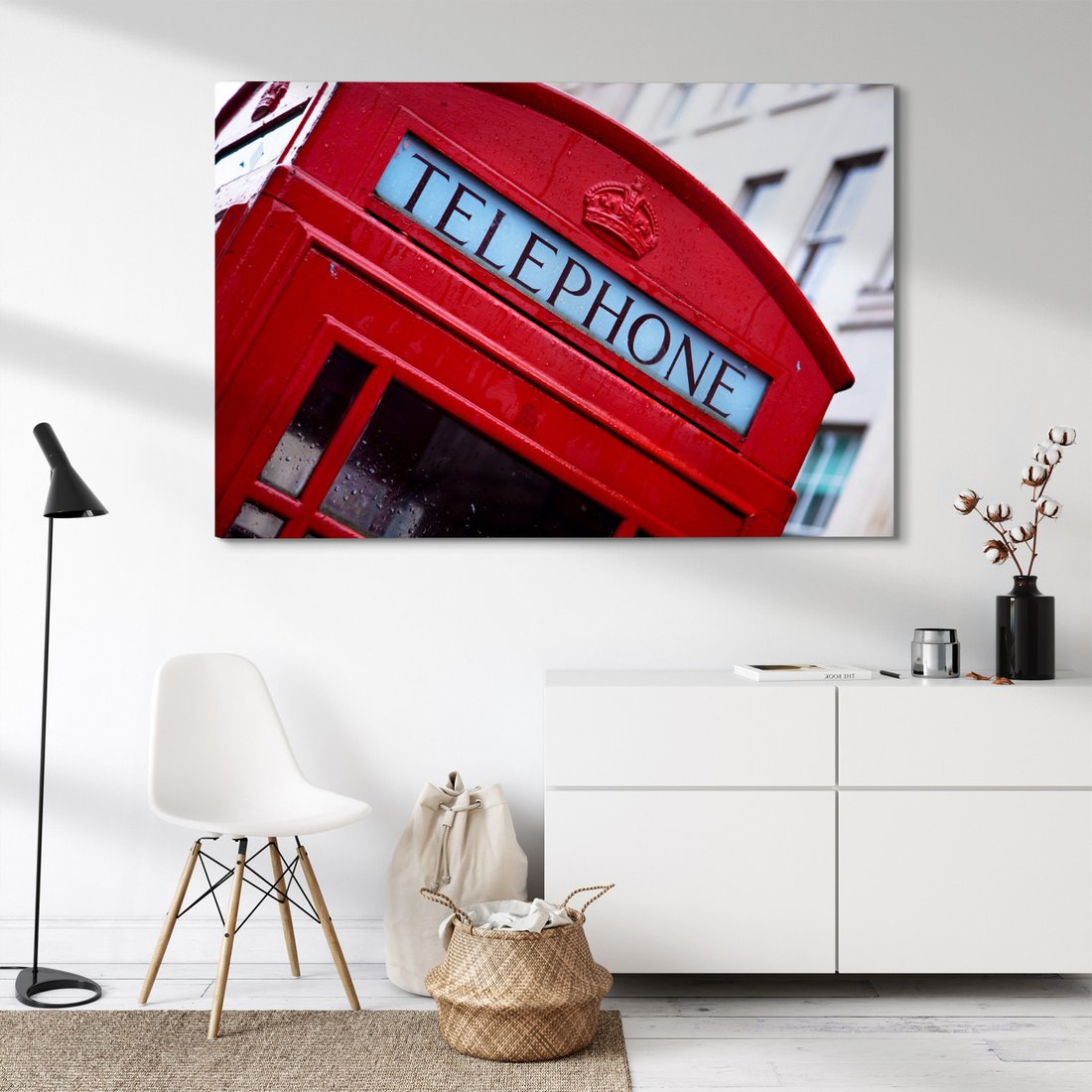 Obraz na płótnie - budka telefoniczna, czerwona, miasto