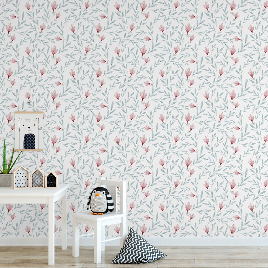 Tapeta - kwiaty, liście, wzór