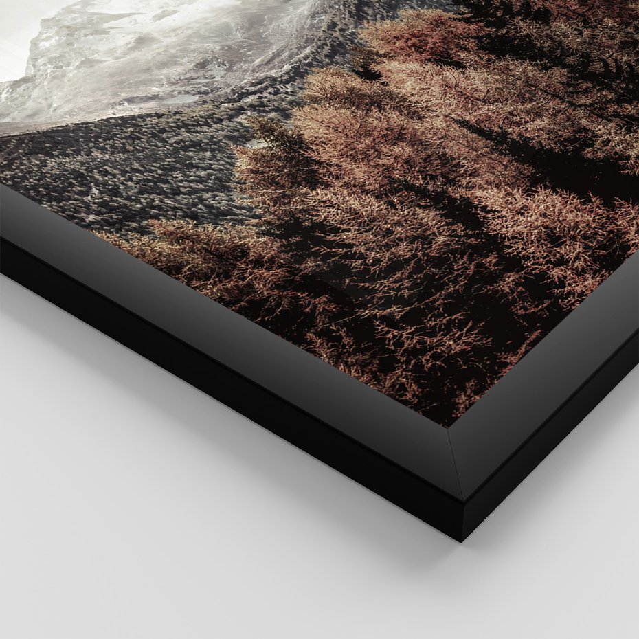 Zestaw obrazy w ramie, plakaty - góry, drewno, las - rama czarna