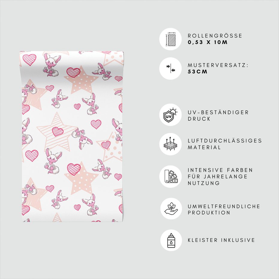 Tapeta - dziecięca, lis, gwiazda, serce