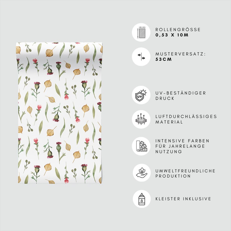 Tapeta - liście, kwiaty, wzór