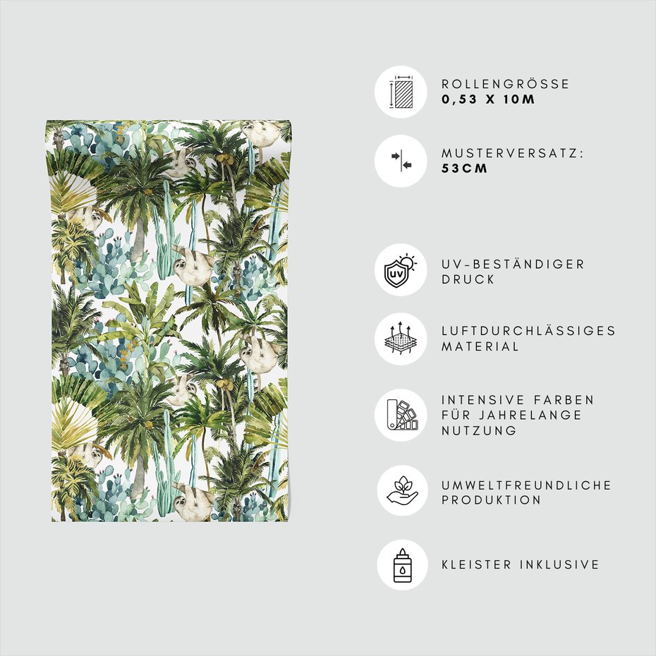 Tapeta - leniwce, palmy, kaktusy