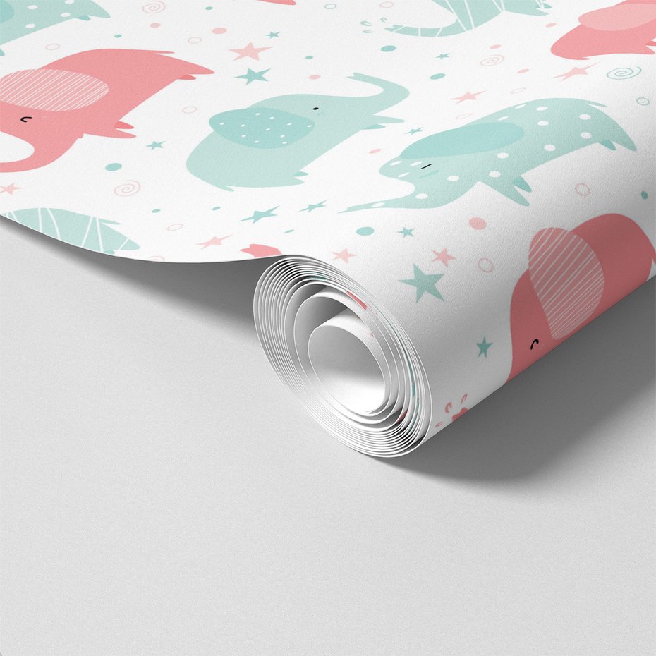 Tapeta - dziecięca, słonie, gwiazdy,