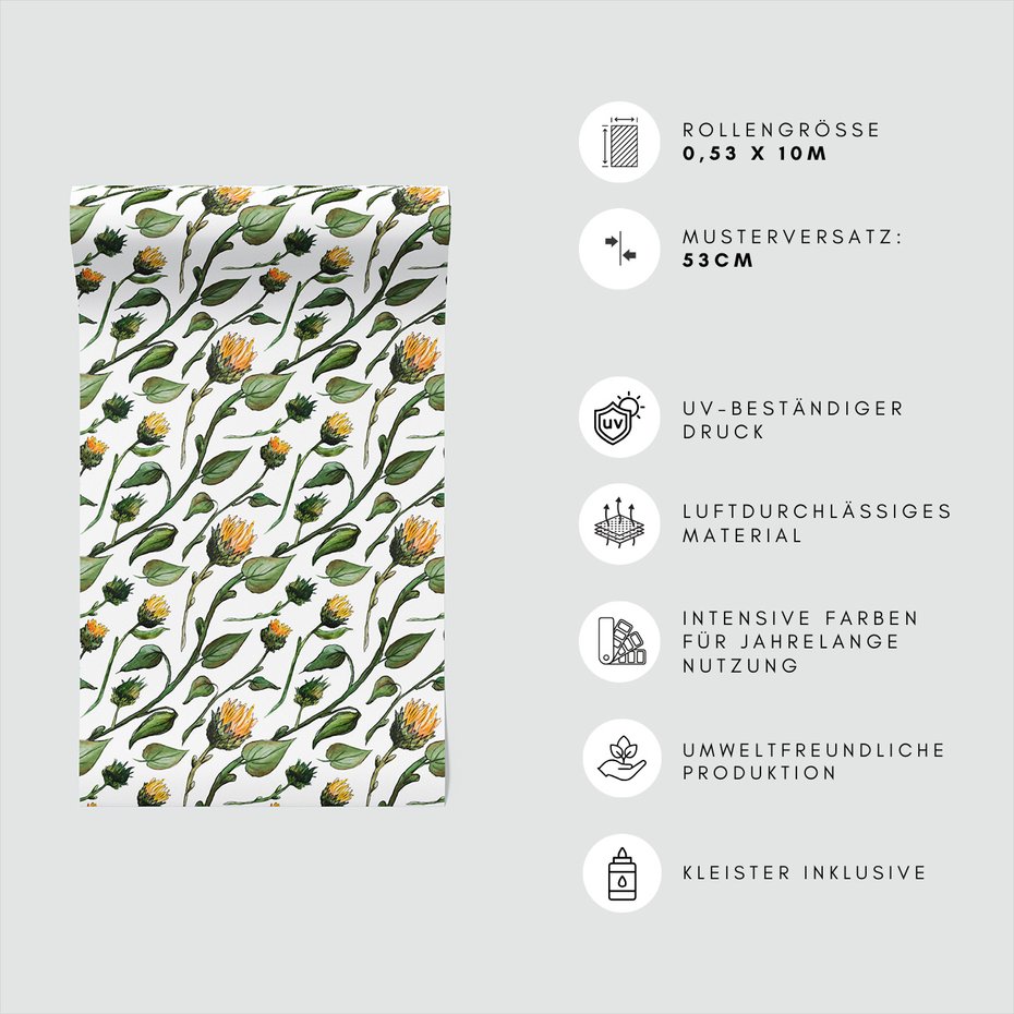 Tapeta - kwiaty, liście, łodygi