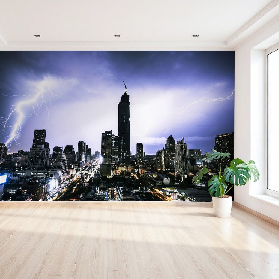 Fototapeta - miasto, burza, noc