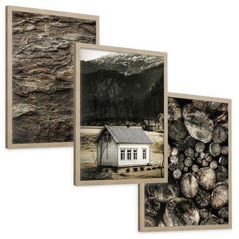 Zestaw obrazy w ramie, plakaty - dom, natura, drewno - rama drewno