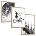 Zestaw obrazy w ramie, plakaty - liście,roślina,czarny - rama drewno