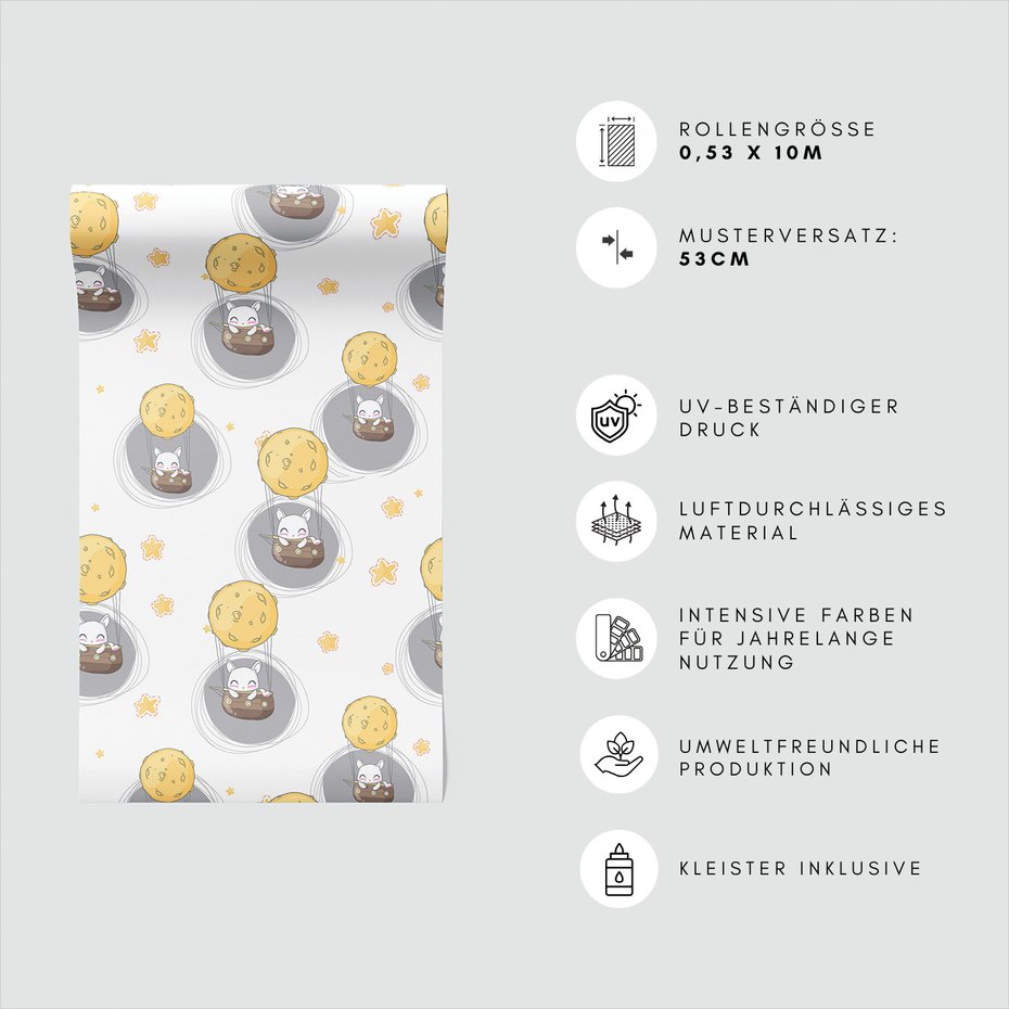 Tapeta - dziecięca, królik, księżyc, gwiazdy