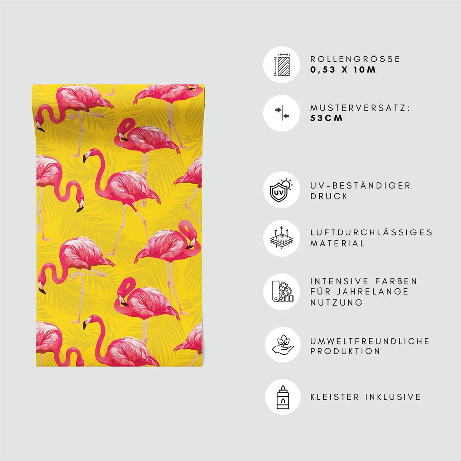 Tapeta - flamingi, liście, tło