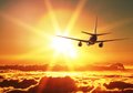 Fototapeta - samolot, niebo, zachód słońca