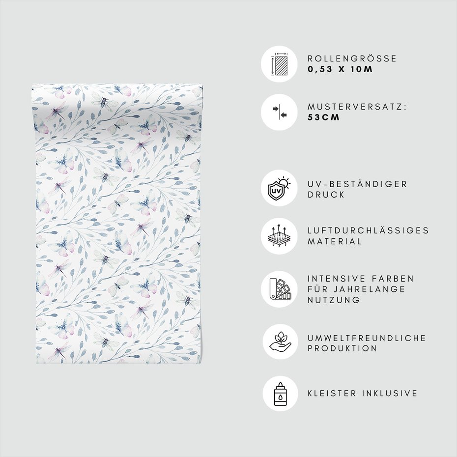 Tapeta - motyle, ważki, liście