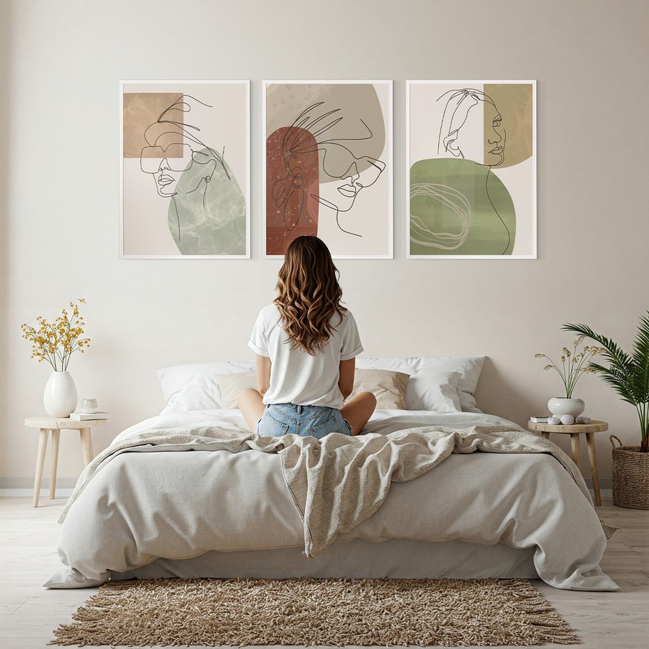 Zestaw obrazy w ramie, plakaty - portret, kobieta, abstrakcja - rama biała