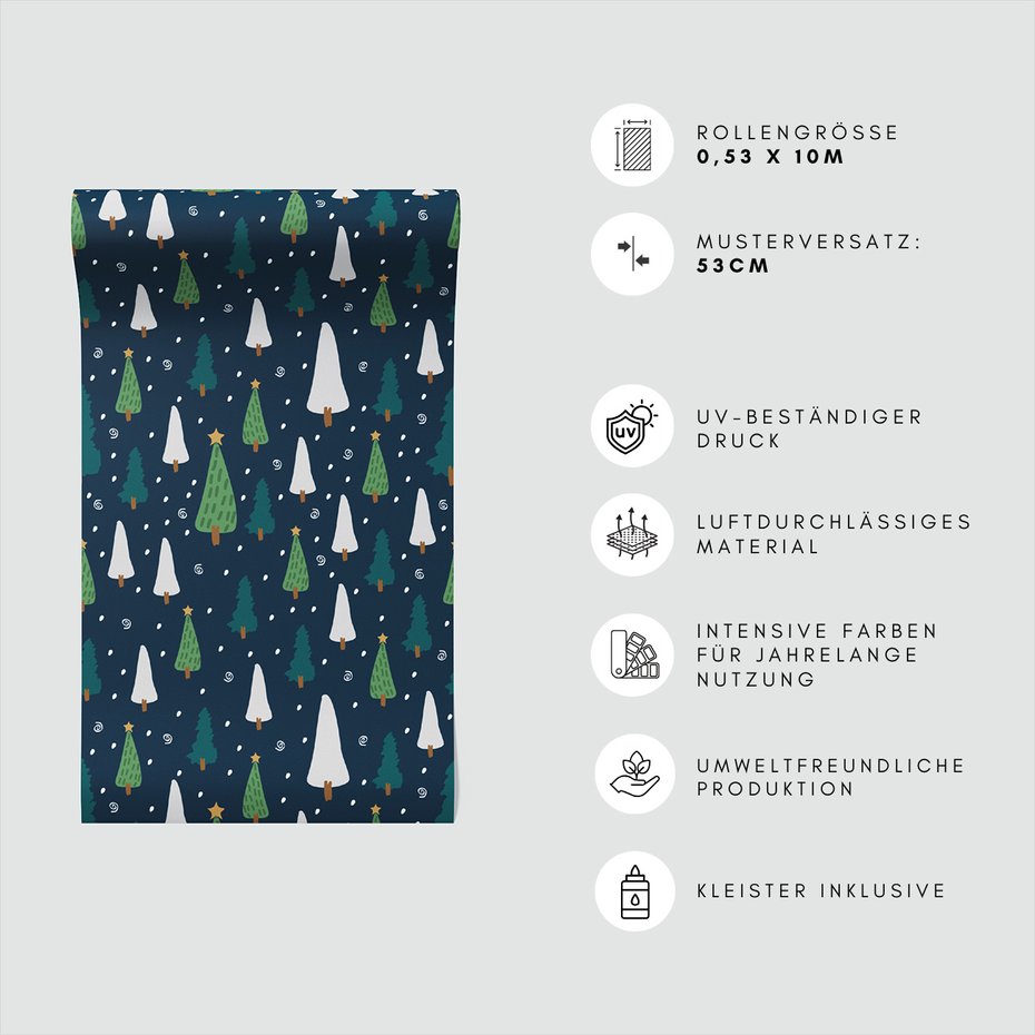 Tapeta - dziecięca, choinki, śnieg,