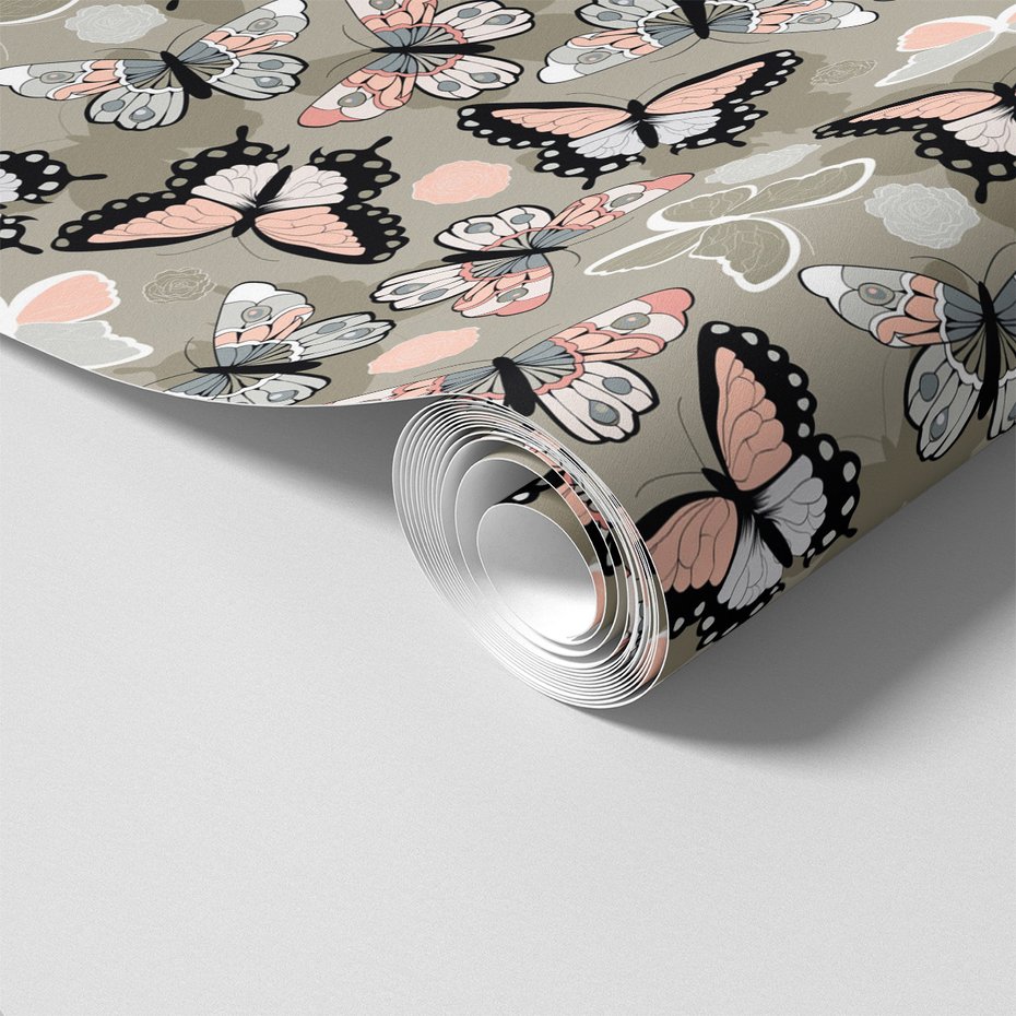 Tapeta - motyle, róże, tło