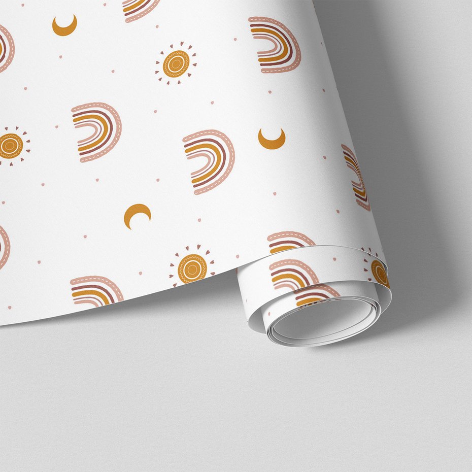 Tapeta - dziecięca, tęcza, słońce, księżyc