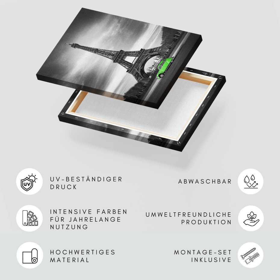 Obraz na płótnie - Paryż, wieża Eiffla, samochód