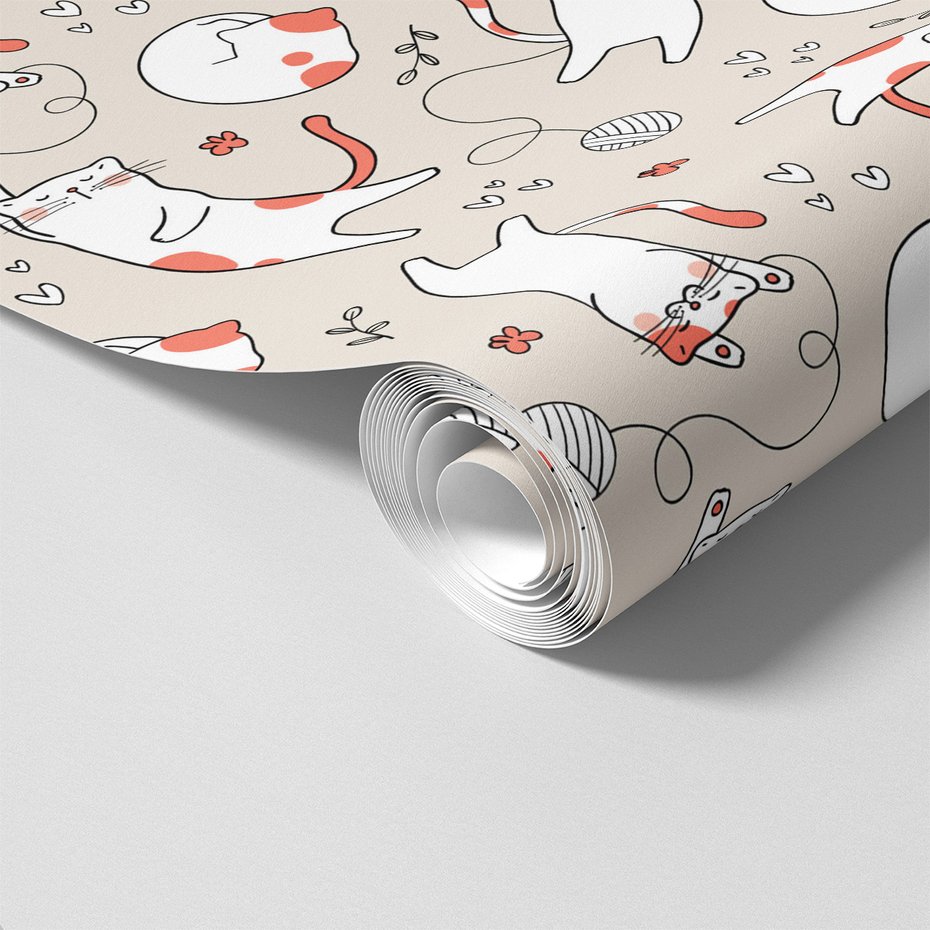 Tapeta - dziecięca, koty, serca, kwiaty