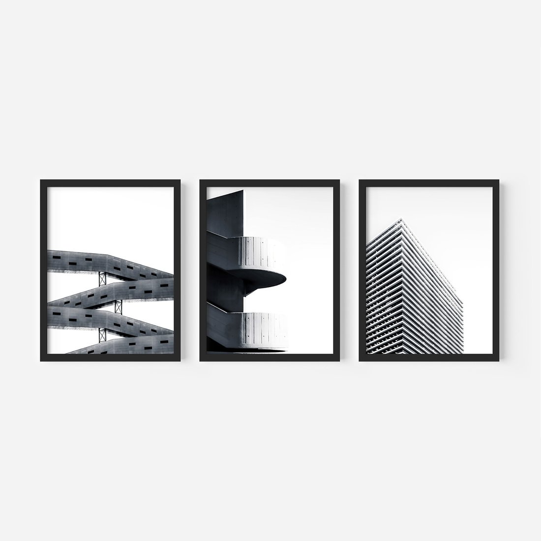 Zestaw obrazy w ramie, plakaty - architektura, budynki, minimalizm - rama czarna