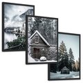 Zestaw obrazy w ramie, plakaty - zima, śnieg, krajobraz - rama czarna