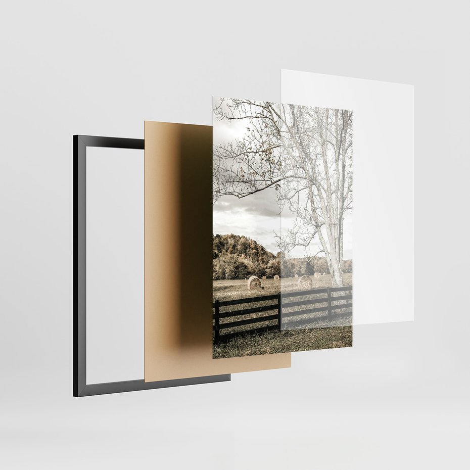 Zestaw obrazy w ramie, plakaty - wieś, pole, siano, - rama czarna