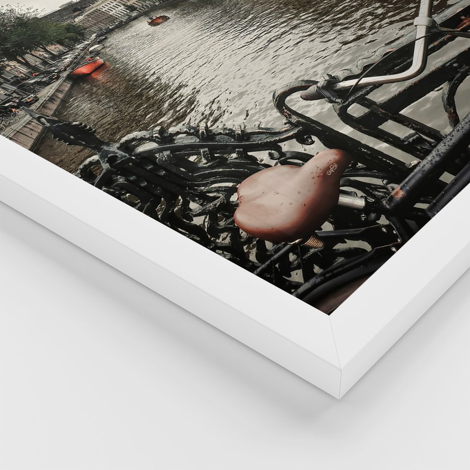 Zestaw obrazy w ramie, plakaty - Amsterdam, kanał, miasto - rama biała