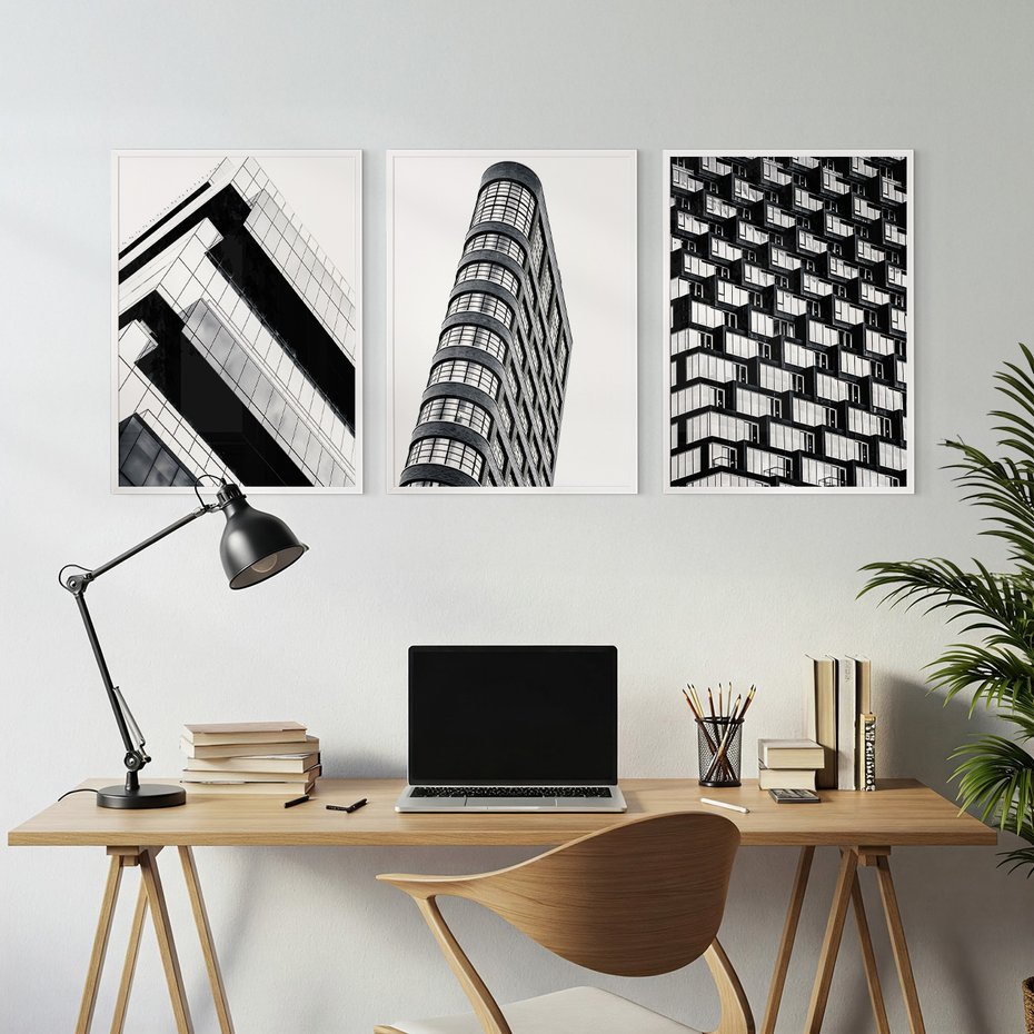 Zestaw obrazy w ramie, plakaty - architektura, budynki, miasto - rama biała