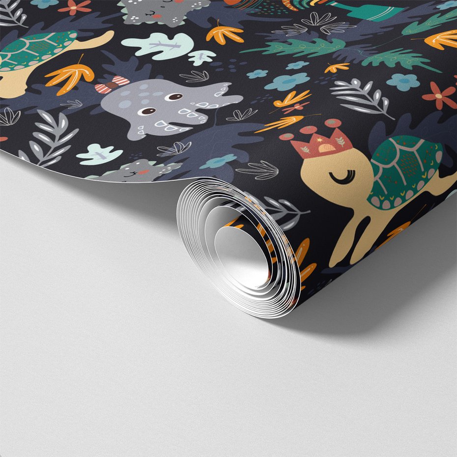 Tapeta - dziecięca, żółw, ośmiornica, liście