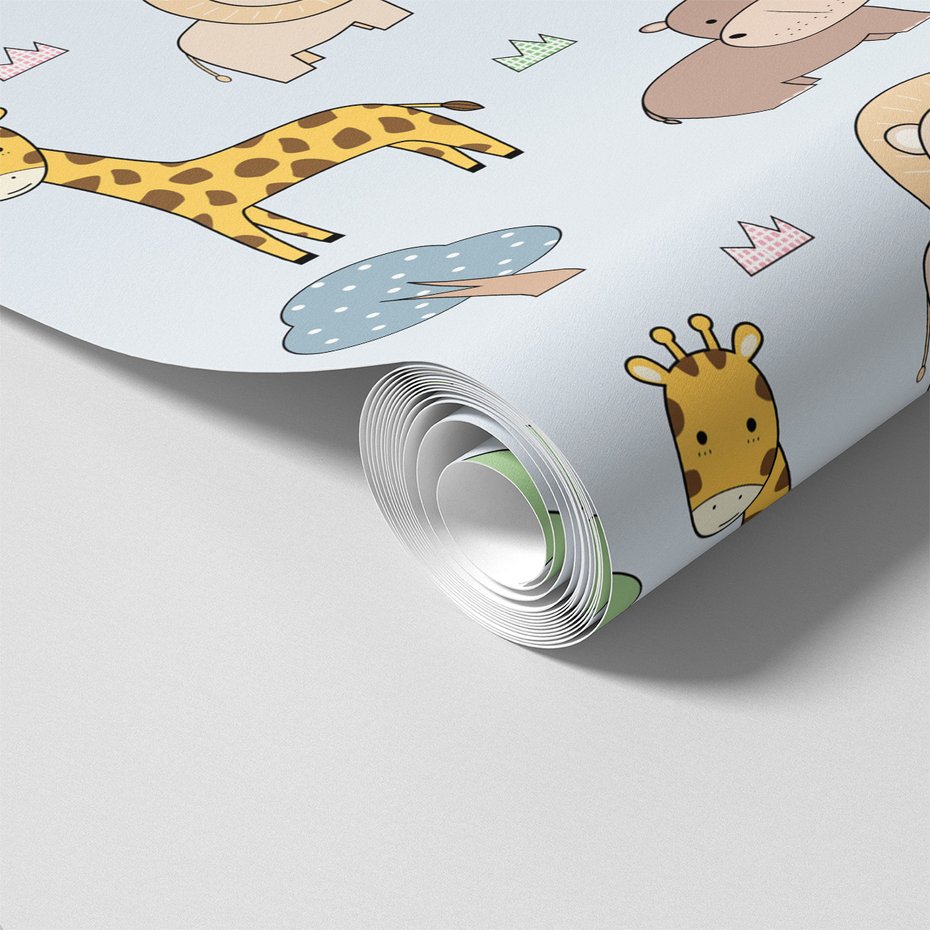 Tapeta - dziecięca, żyrafa, lew, hipopotam