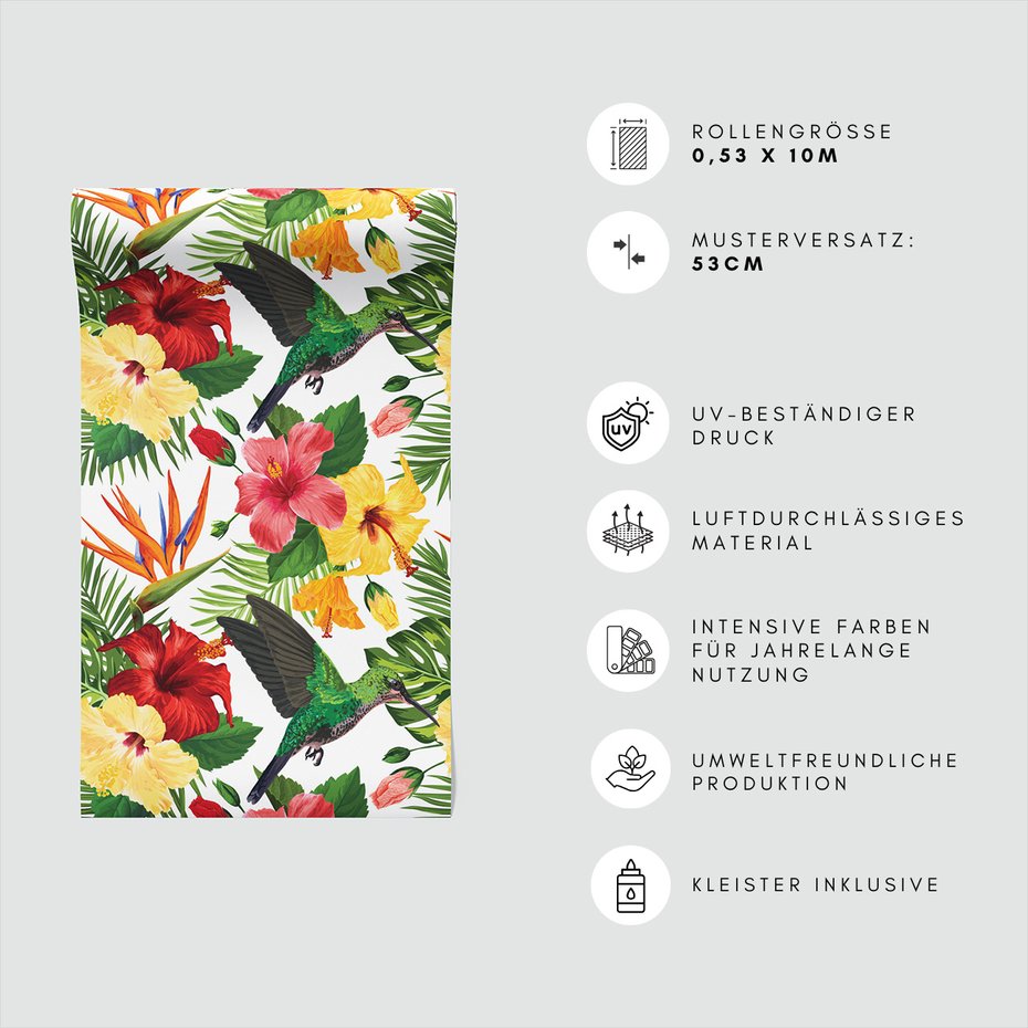 Tapeta - kwiaty, koliber, liście