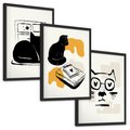 Zestaw obrazy w ramie, plakaty - kot, ilustracja, grafika - rama czarna