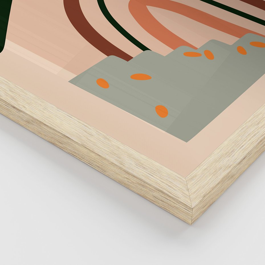 Zestaw obrazy w ramie, plakaty - abstrakcja, liście, rośliny - rama drewno