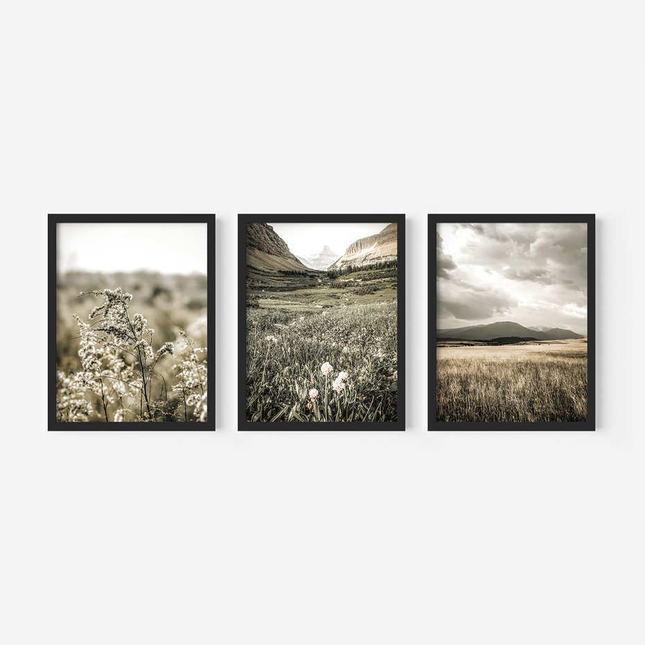 Zestaw obrazy w ramie, plakaty - krajobraz, natura, góry - rama czarna