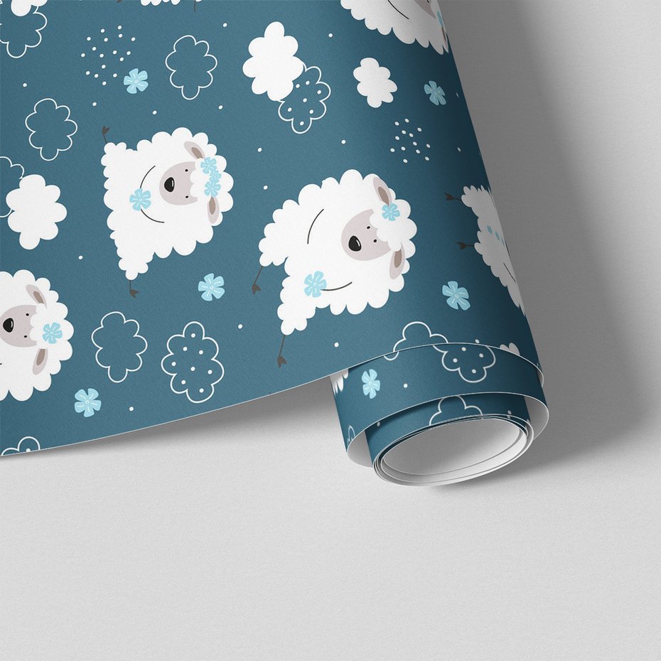 Tapeta - dziecięca, owce, chmury, wzór