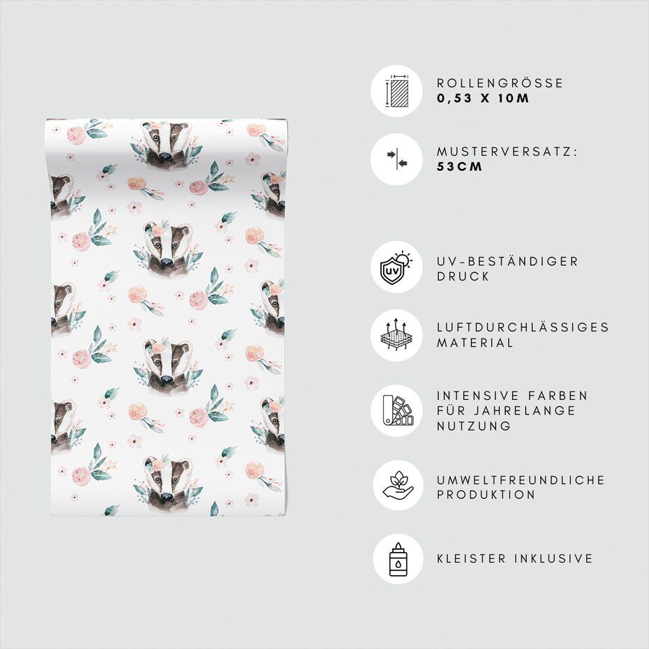 Tapeta - borsuk, kwiaty, liście