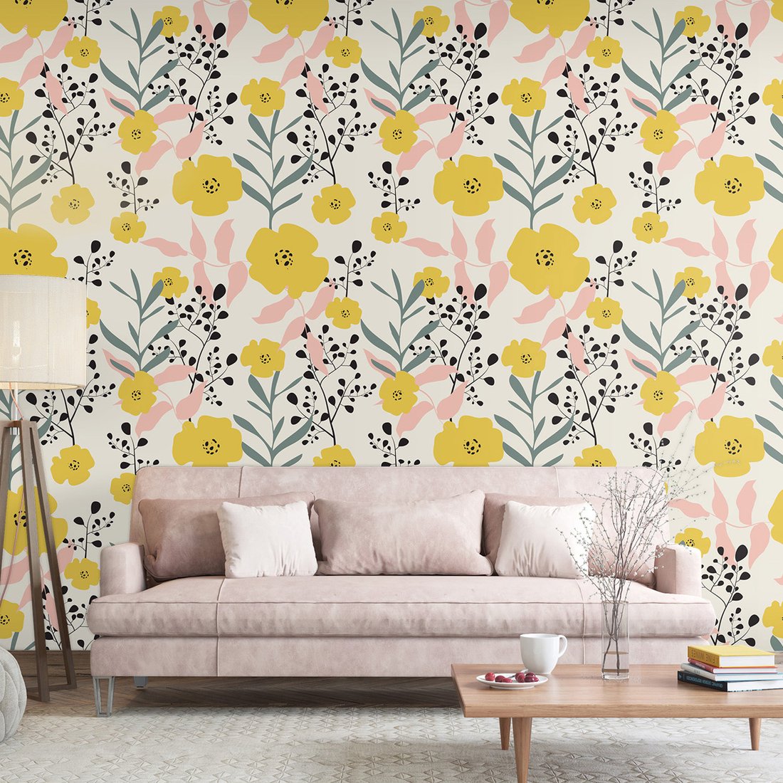 Tapeta - kwiaty, liście, gałązki