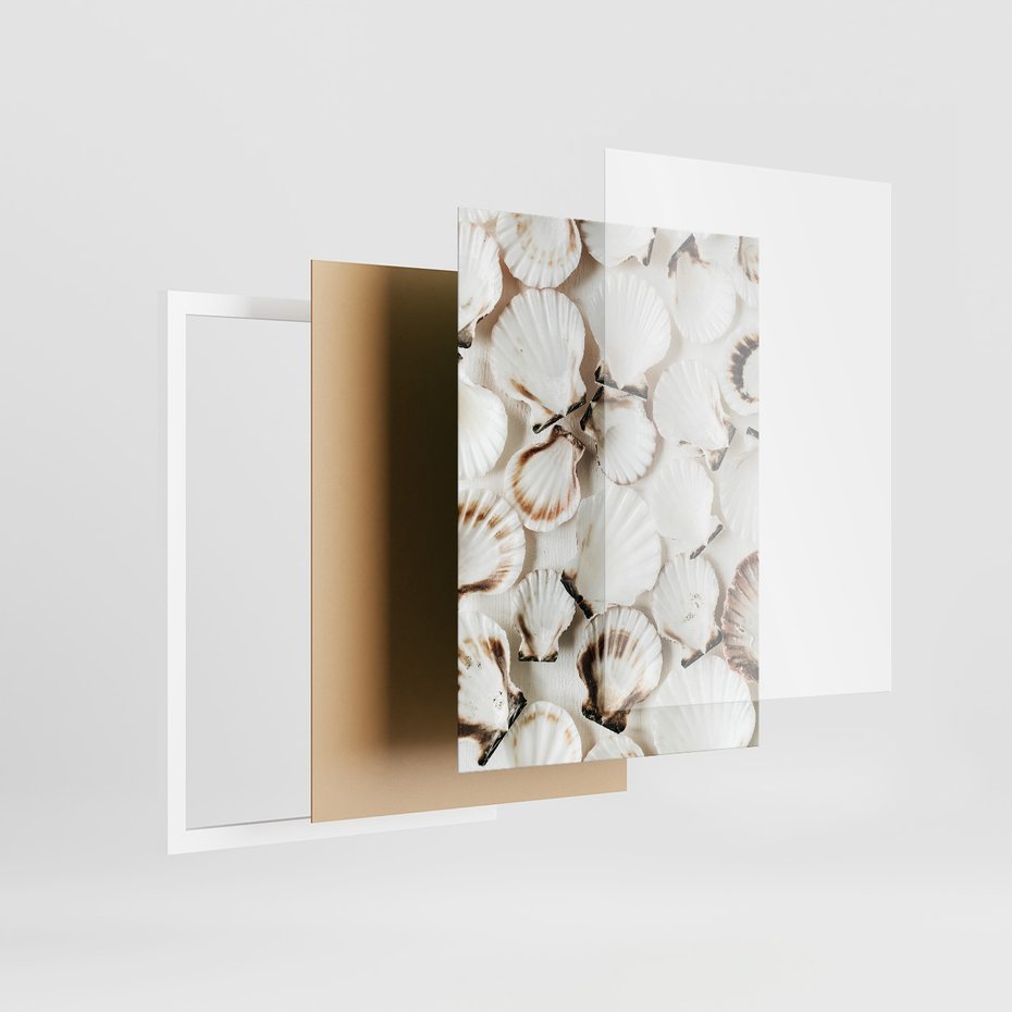 Zestaw obrazy w ramie, plakaty - muszle, plaża, woda - rama biała