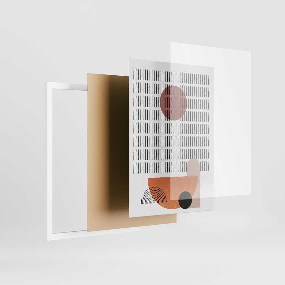 Zestaw obrazy w ramie, plakaty - abstrakcja, grafika, geometria - rama biała