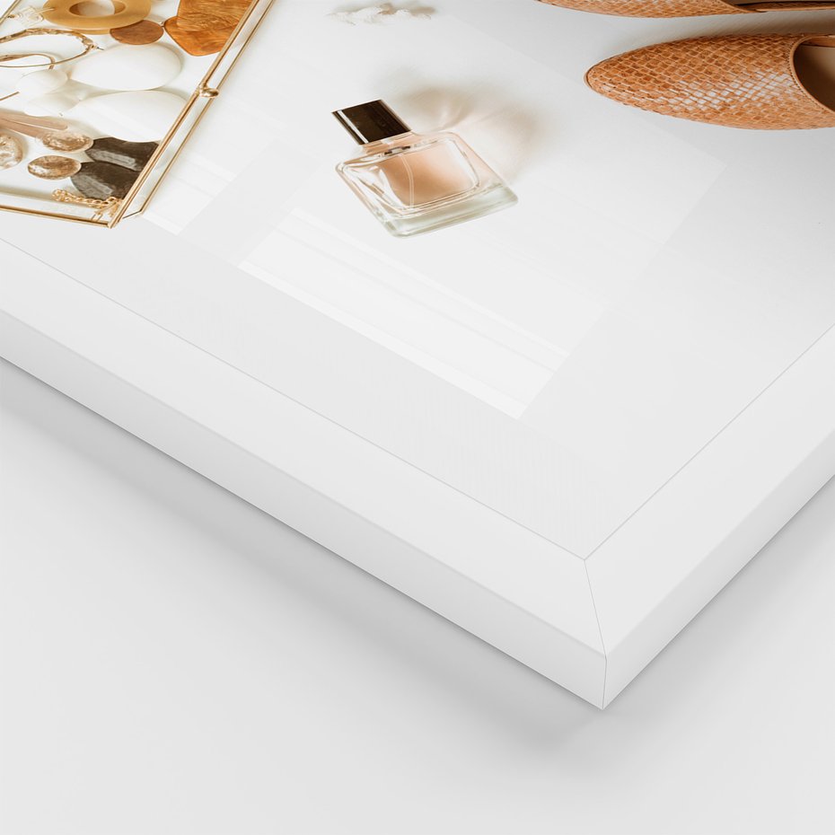 Zestaw obrazy w ramie, plakaty - kwiaty, akcesoria, buty - rama biała