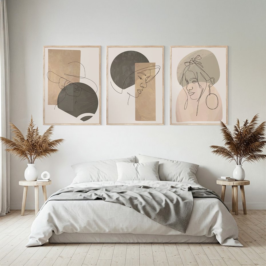 Zestaw obrazy w ramie, plakaty - kobieta, portret, abstrakcja - rama drewno