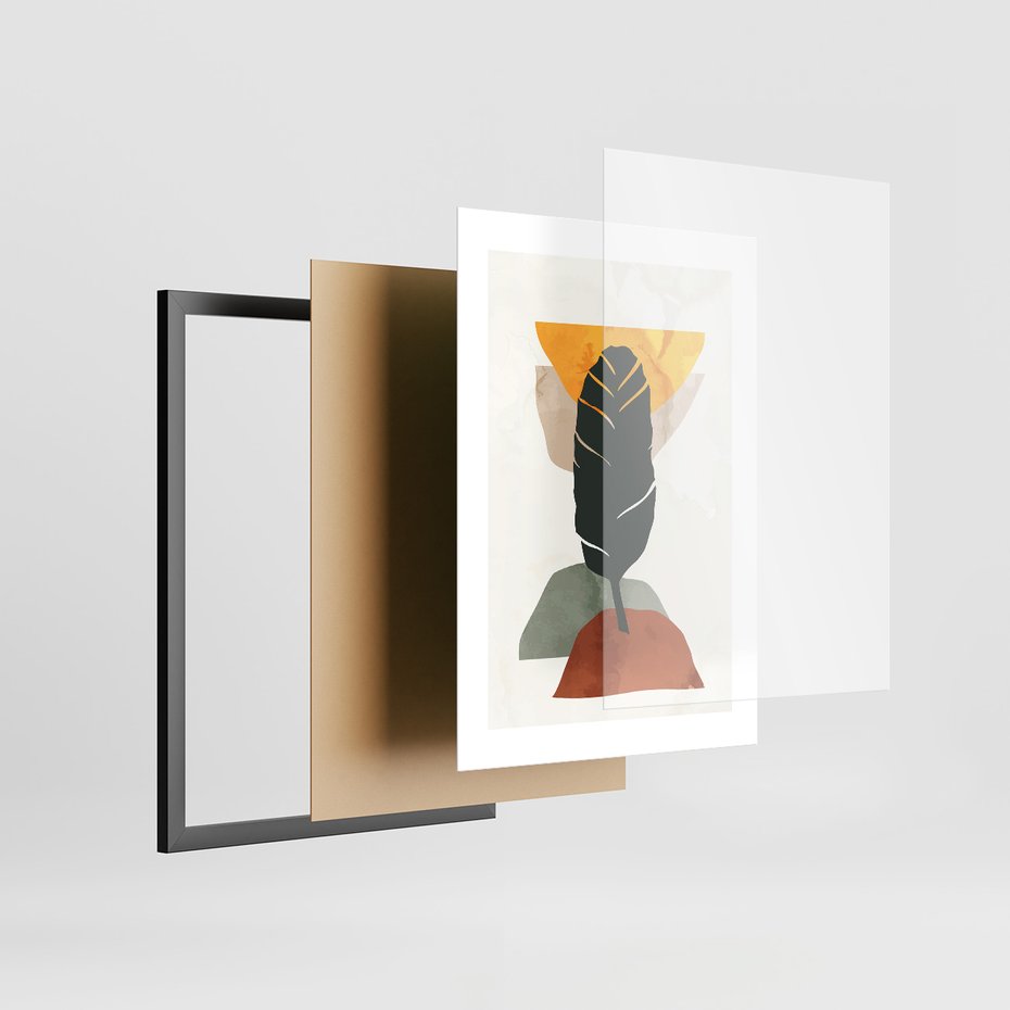 Zestaw obrazy w ramie, plakaty - liście, abstrakcja, rośliny - rama czarna