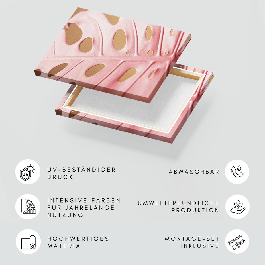 Obraz na płótnie - liść, różowy, monstera