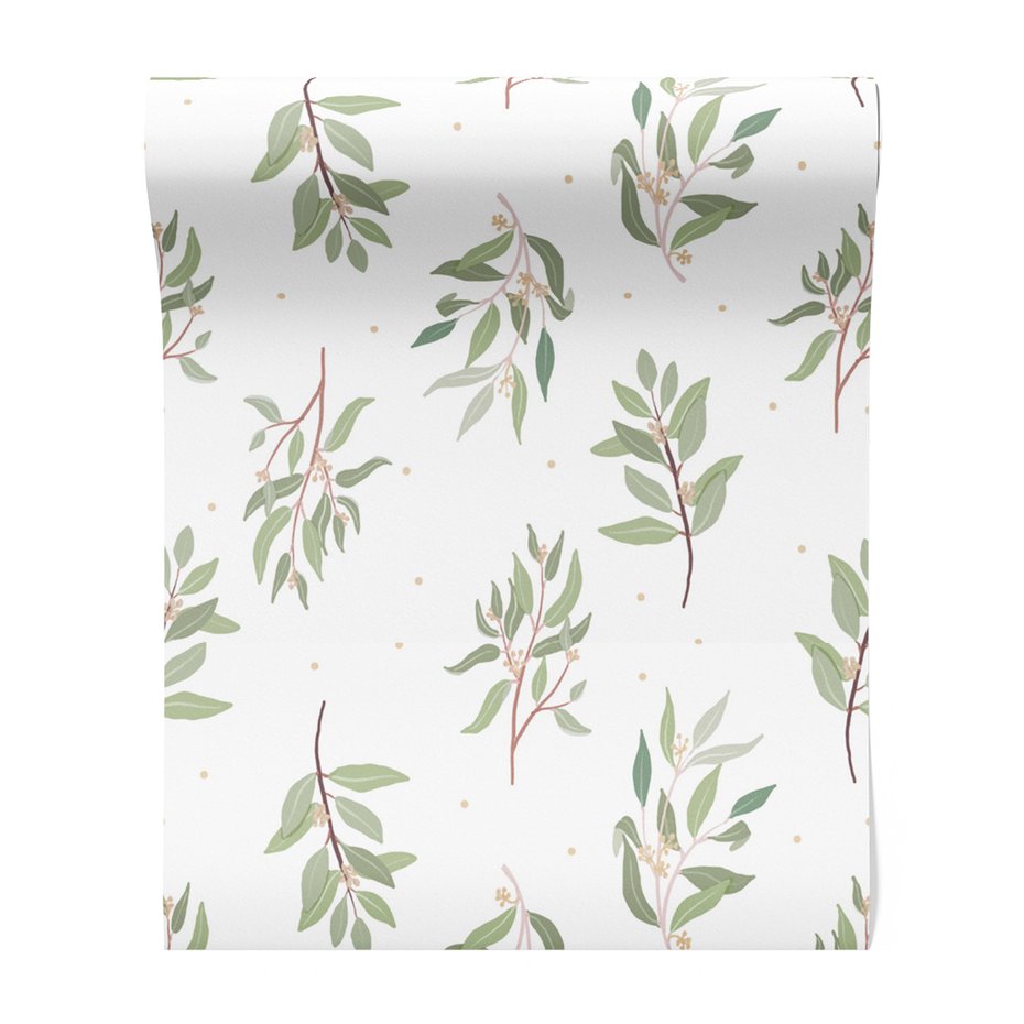 Tapeta - liście, gałązki, kropki