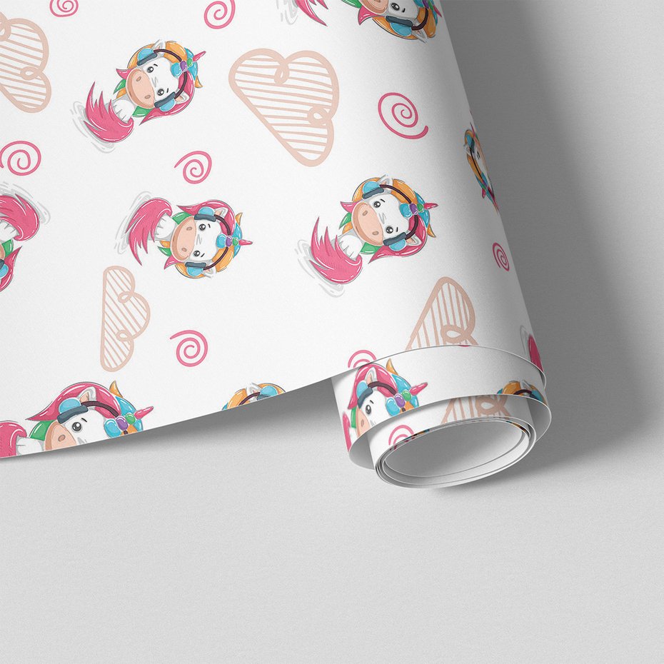 Tapeta - dziecięca, jednorożec, chmury, spirala