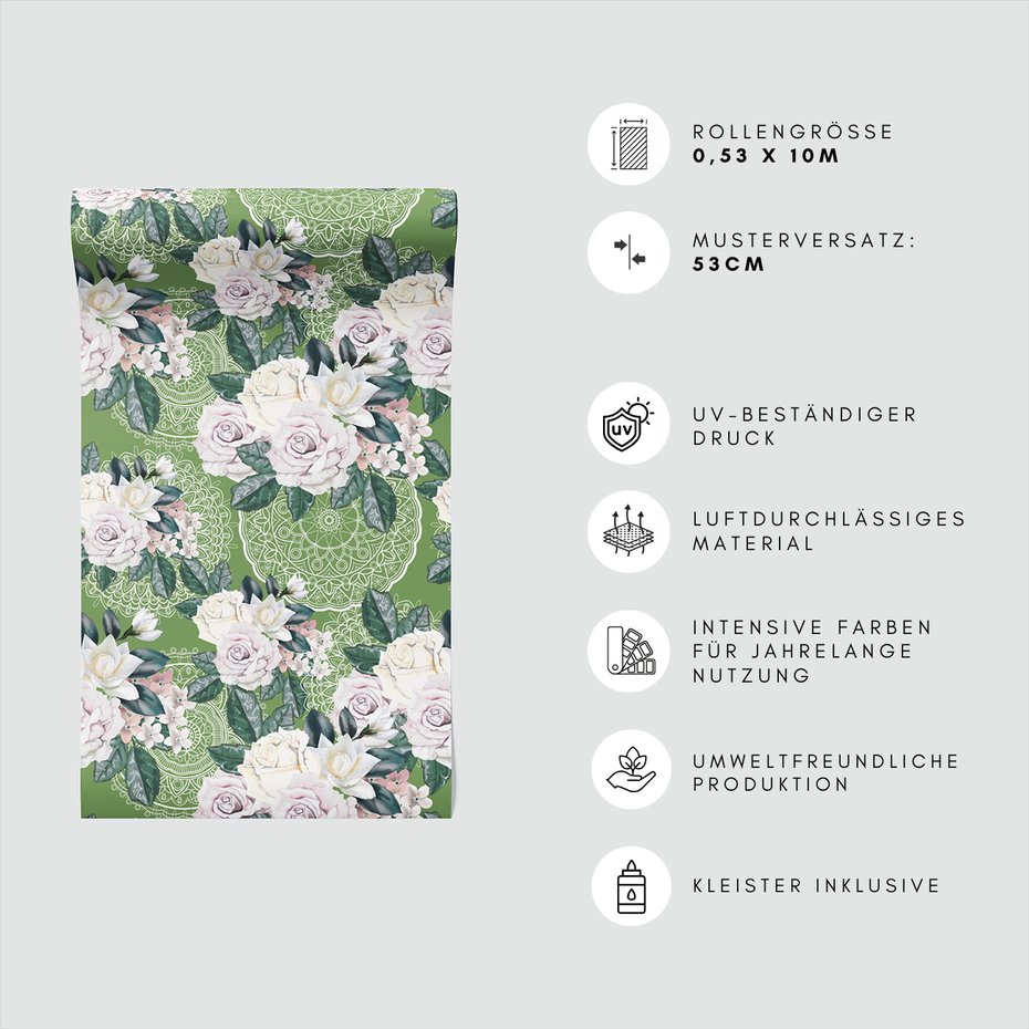 Tapeta - róże, liście, ornamenty