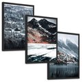 Zestaw obrazy w ramie, plakaty - śnieg, góry, zima - rama czarna