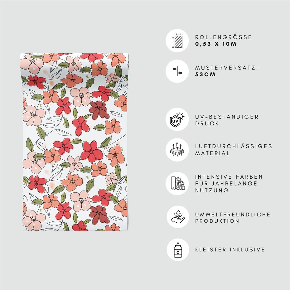 Tapeta - kwiaty, liście, kontur