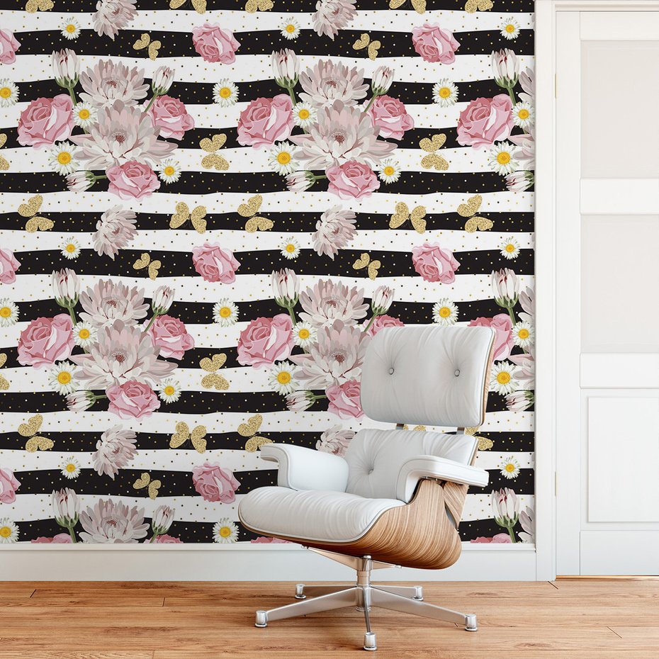 Tapeta - róże, kwiaty, paski