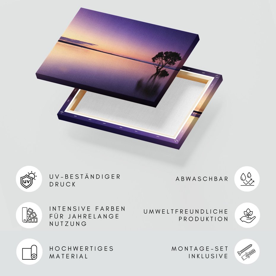 Obraz na płótnie - zachód słońca, drzewo, woda