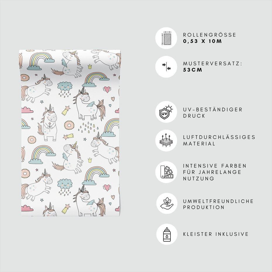 Tapeta - dziecięca, jednorożec, tęcza, chmura